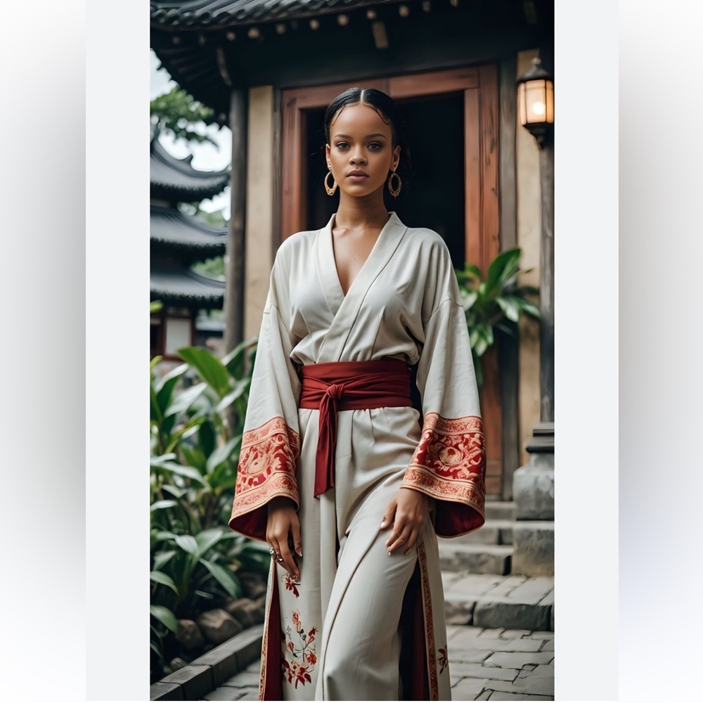 Elegant Gold and Red Kimono Robe traditional geisha Halloween cosplay